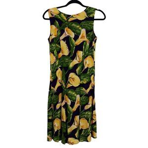 Vtg 80's Hilo Hattie Dress Hawaiian Sleeveless Shift Calla‎ Lily Purple Sz XS